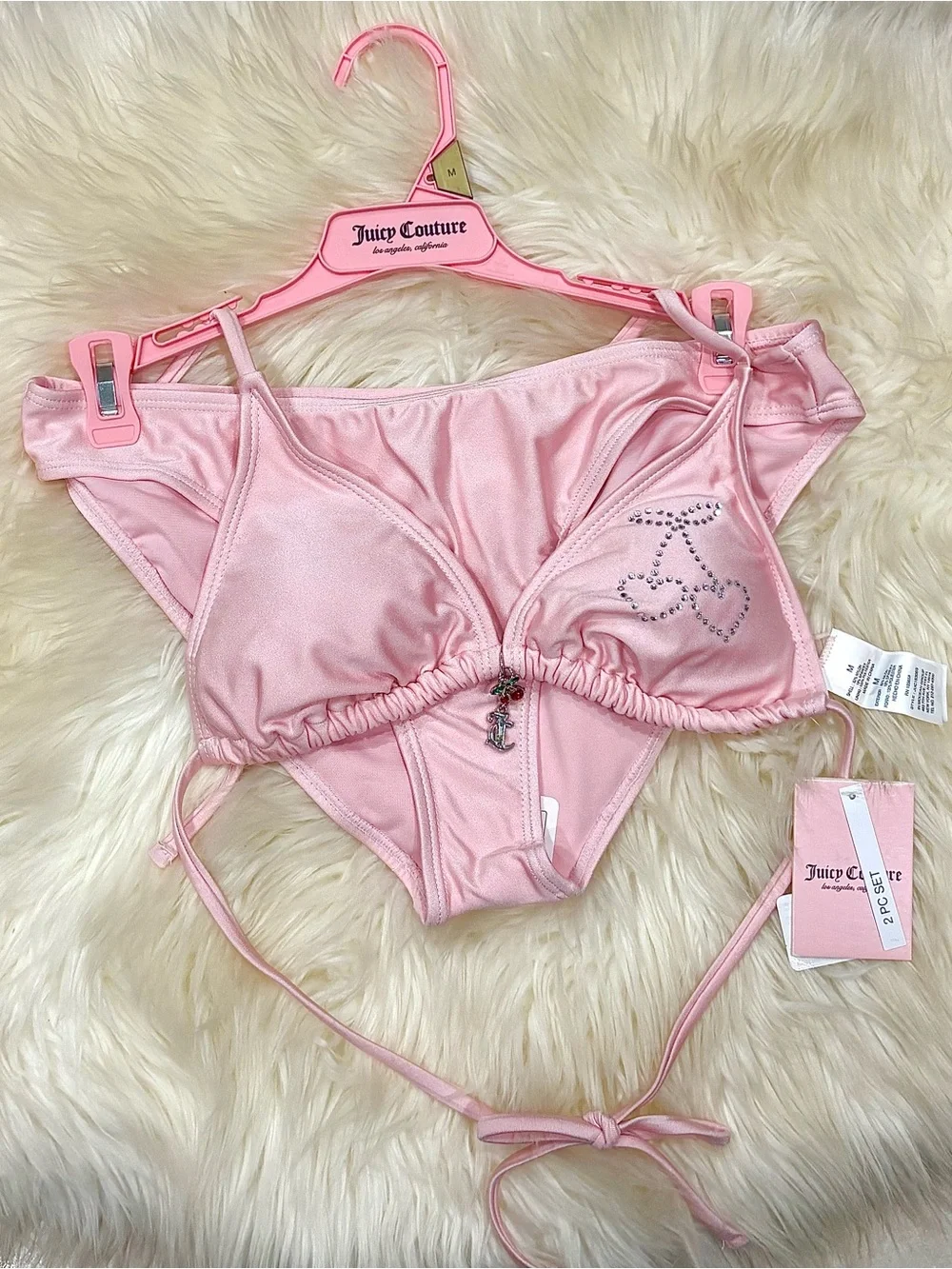 Juicy Couture Light Pink Rhinestone Charm Triangle Bikini